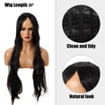 thumbnail image 3 of Unique Bargains Human Hair Wigs for Lady 31" Wigs for Women Wig Cap Long Hair Black, 3 of 8