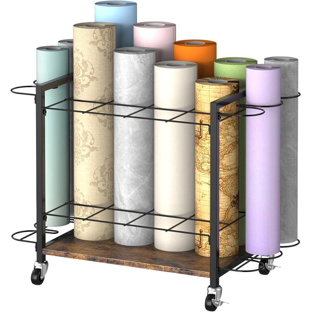 Blueprint Storage Rack Cart,18 Slots Blueprint Holder with Wheels,Used for Wrapping Paper Storage,Gift Wrapping Organizer Storage,Organizing Posters, Architectural Plans and Artwork Stably(Brown)