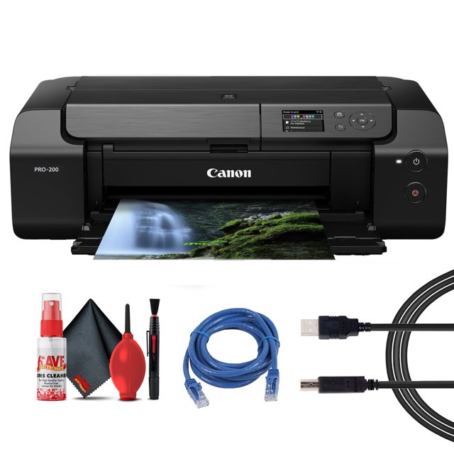 Canon PIXMA PRO-200 Wireless Inkjet Photo Printer | 13x19 Borderless Printing | 8-Color Dye Ink | Fast A3+ Output (4280C002) + Printer Cable + Ethernet Cable(International Model)