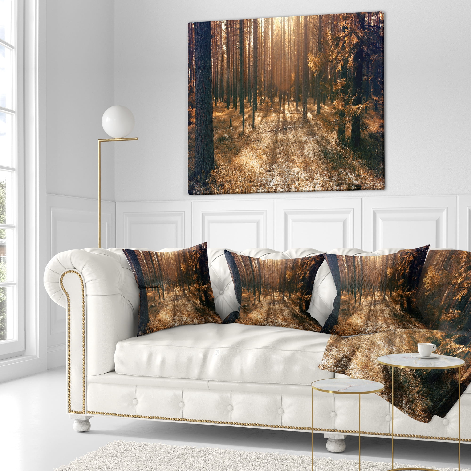Designart Dark First Snow Forest Photo - Modern Forest Throw Pillow - 16x16