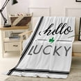 thumbnail image 4 of Throw Blanket Fleece Throw Blanket 50x60in, St. Patrick's Day Green Clovers Leaf Soft Lightweight Bed Blankets Black Stripe and Quote on White Fuzzy Couch Blankets for All Season, 4 of 9