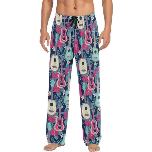 GZHJMY Pajama Pants for Men - Guitar Floral, Loose Lightweight PJs Lounge Sleep Bottoms with Pockets Drawstring, Pajama Bottoms for Home and Rest, X-Large