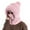 Pink, variant on Women's 3-in-1 Knit Balaclava Hood, Fleece Lined Winter Hat with Neck Warmer and Face Cover, Pom Pom Beanie with Faux Fur Brim for Cold Weather - Grey