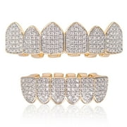 18K Gold Plated Diamond Hip Hop Teeth Grillz Top Bottom Mouth Grill Set Custom