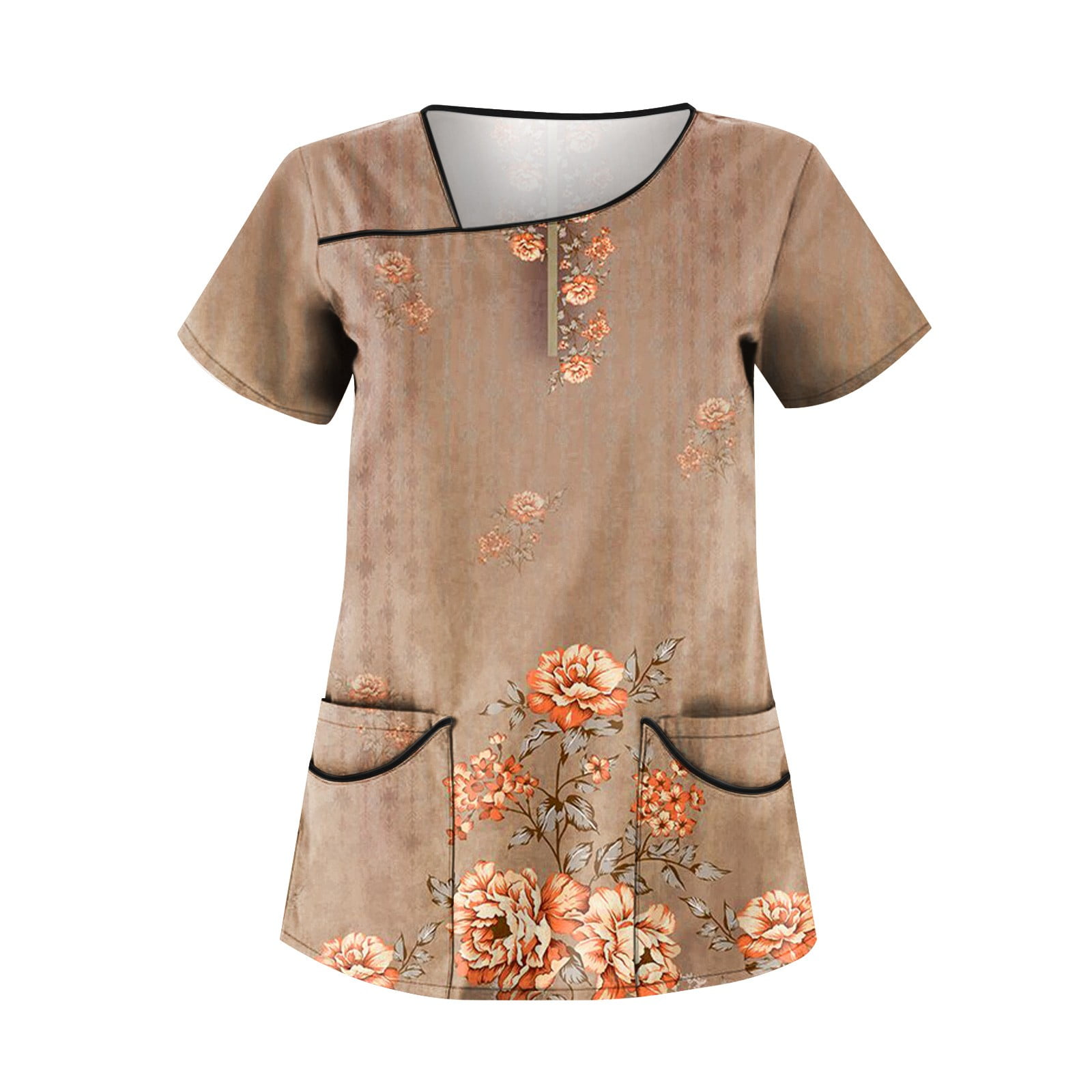 HIMIWAY Women's Retro Printed Work Clothes With Sloping Collar And