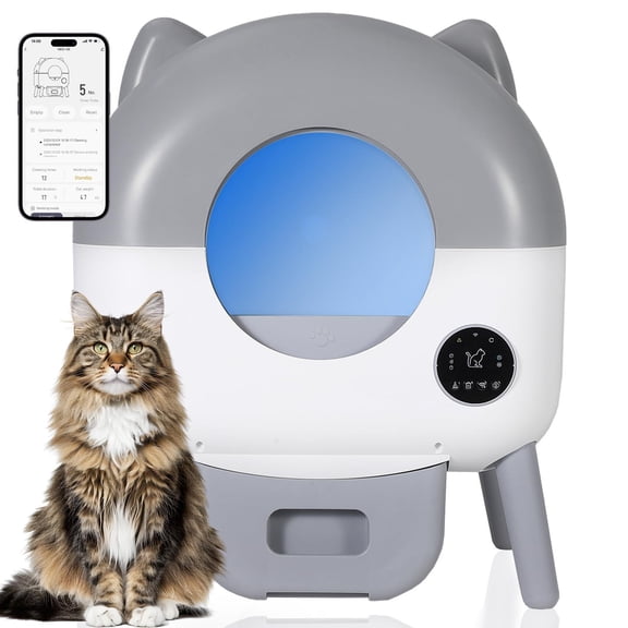Smart App Control Self-Cleaning Cat Litter Box,Light Gray