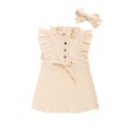 thumbnail image 2 of xiaxaixu Little Girl?s Solid Color Bow Ruffles Sleeveless Dress and Headband, 2 of 9