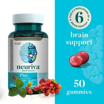 Neuriva Plus Brain  Support Strawberry Gummies (50 count), Brain Support With Phosphatidylserine,  B6 & Decaffeinated, Clinically Tested Coffee Cherry