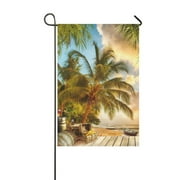 MYPOP Palm Tree Wooden Wharf Garden Flag 28x40 inches Outdoor Celebrating Holidays Decor