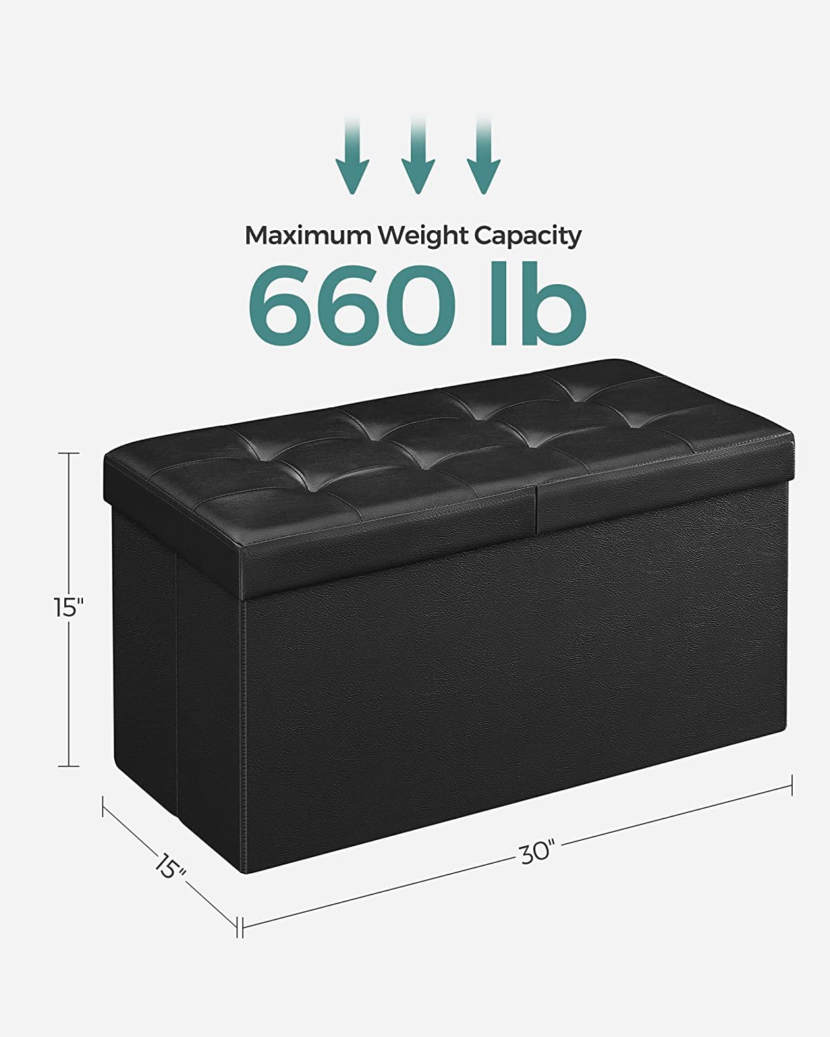 SONGMICS 30" Folding Storage Ottoman Bench Faux Leather Ottoman Footrest Black