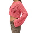 thumbnail image 5 of JULMCOMO Crochet Beach Cover Ups for Women Hollow Out Mesh Knit Summer Crop Tops Long Sleeve Cutout Bikini Cover Ups for Swimwear Watermelon Red L, 5 of 7
