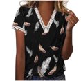 thumbnail image 2 of Blouses pour Femmes Mode Blouse d'Été pour Femmes à Col en V en Dentelle Patchwork à Manches Courtes Haut Décontracté Blouse Blouses d'Été pour Femmes en Liquidation, 2 of 5