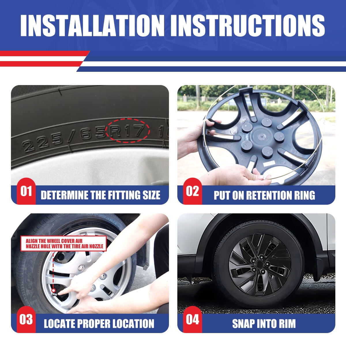 16" Set Of 4 Hubcaps Wheel Rims Cover For 2019-2025 Nissan Altima Compatible With Steel Wheels Snap On Installation(16-Inch,BLACK LACQUER)