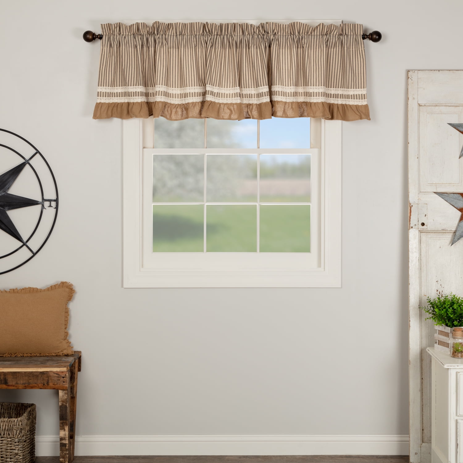Creme Black White Farmhouse Kitchen Curtains Kendra Stripe Rod Pocket
