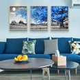 thumbnail image 3 of Wall Art For Living Room black and white Blue tree moon Canvas Wall Decor for Home artwork huge Painting 16" x 24" 3 Pieces Canvas Print For bedroom Decor Modern Salon kitchen office Hang a picture, 3 of 6