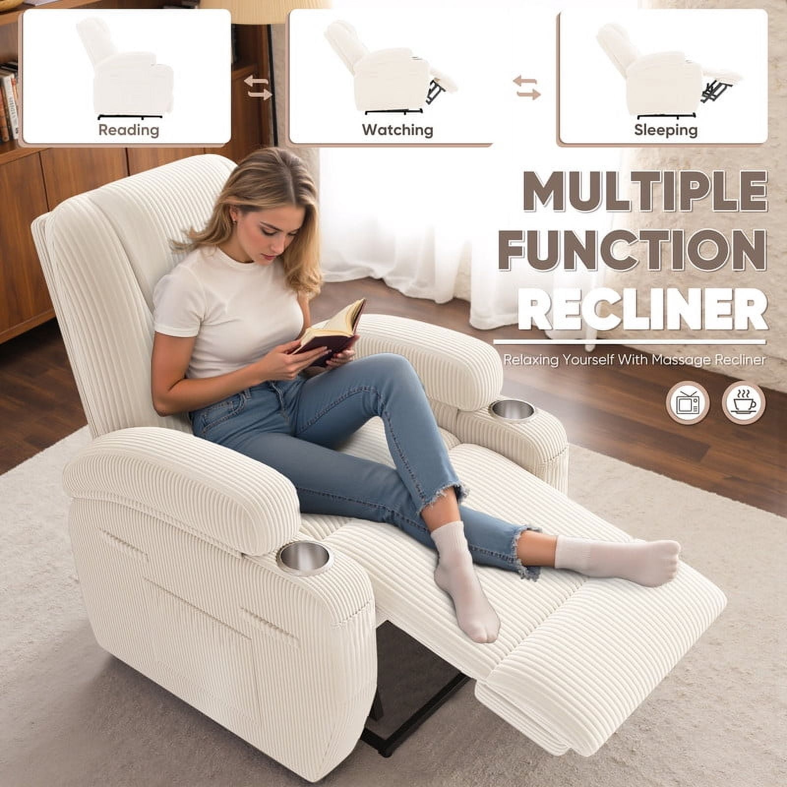 Homall Power Lift Recliner Chair with Massage for Living Room Recliner Chair for Elderly with Infinite Position Side Pocket and Saucer,Corduroy Beige
