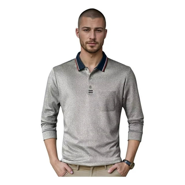 Playera Manga Larga Moda Tipo Polo Casual Comoda Hombre