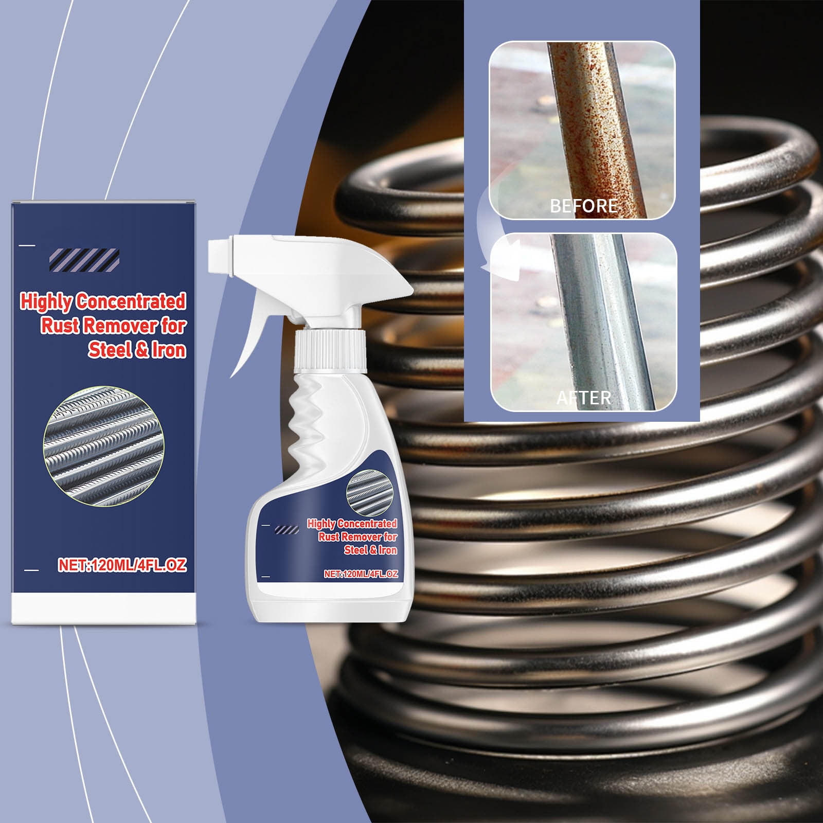 Highly Concentrated Rust Remover, Meigline Rust Remover for Steel & Iron, Powerful Rust Stain Remover for Tools, Stainless Steel, Automotive Parts, Fast Acting Rust