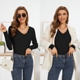 thumbnail image 3 of Women Thermal Tops Long Sleeve V Neck Lace Fleece Lined Warm Basic Fitted Tops Base Layer Thermal Underwear Tops, 3 of 6