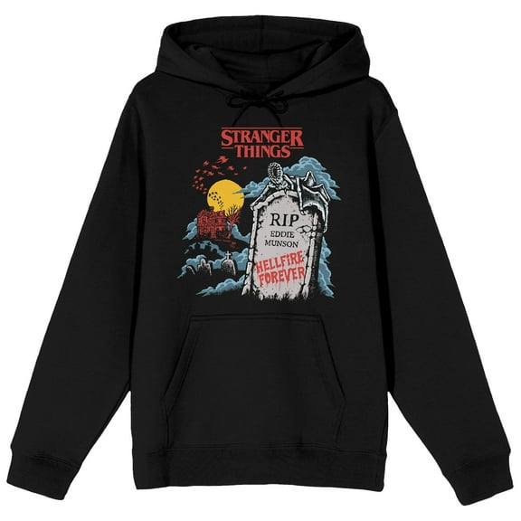 Stranger Things RIP Eddie Munson Adult Black Long Sleeve Hoodie-Medium
