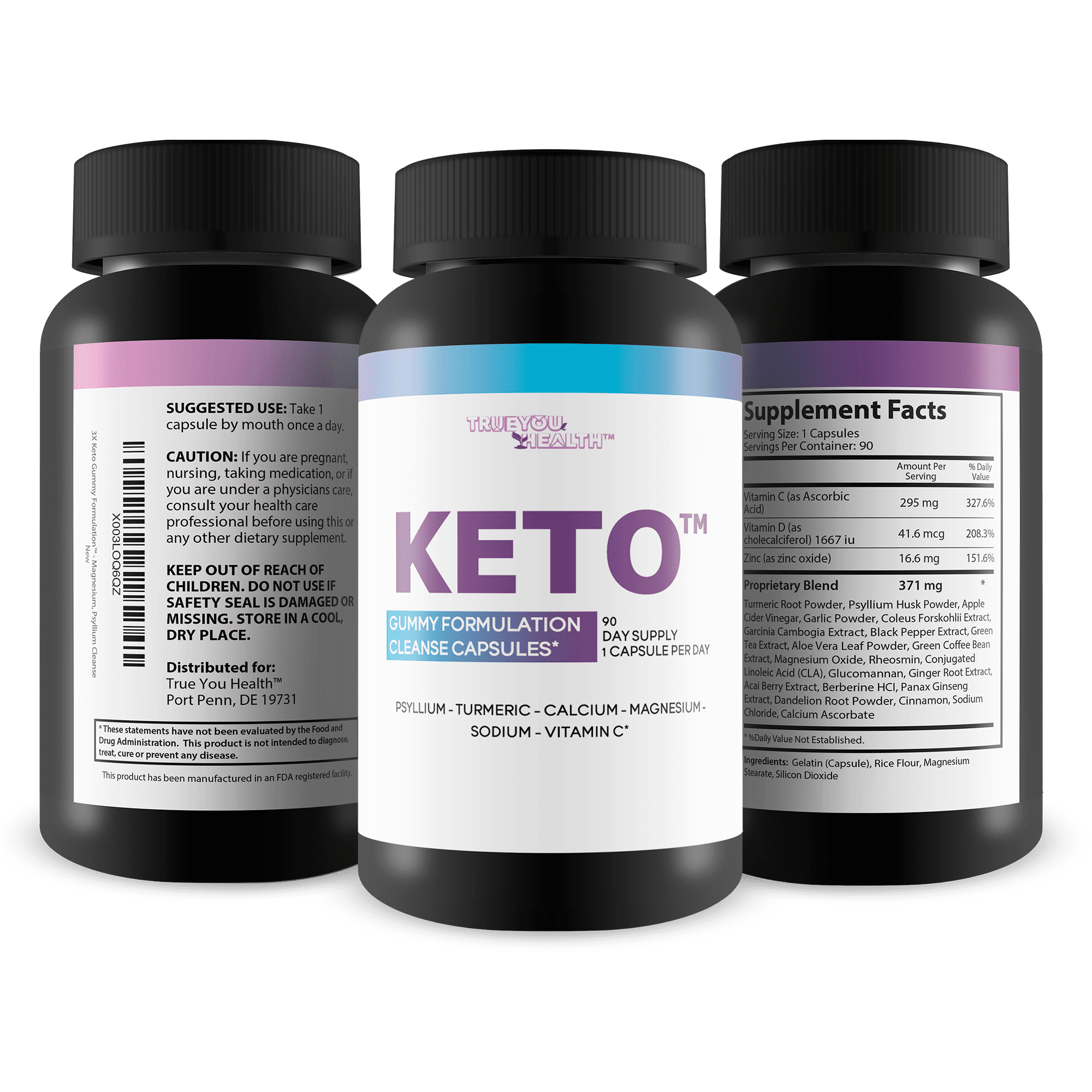 3X Keto Gummy Formulation Cleanse Capsules 90 Day Supply 1 Capsule Per Day - Help Detox Cleanse Waste & Toxins with Keto Apple Cider Vinegar Cleanse - Contains Calcium, Magnesium, Psyllium Cleanse