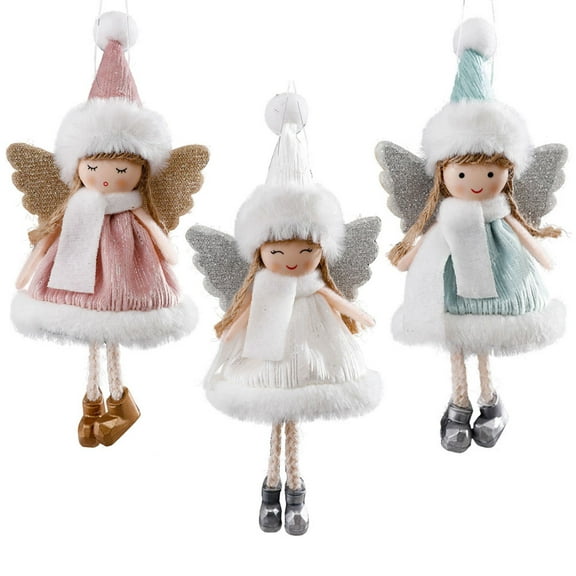 3PCS Plush Angel Girl Dolls Hanging Ornaments – Christmas Tree, Birthday & Winter Decoration with Wings, Cloth Doll for Kids Room