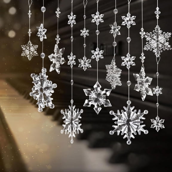 CozyFiel 12‑Pack Sparkling Clear Snowflake Hanging Ornaments, Elegant Icy‑Look Winter Xmas Garland Decor for Window Ceiling Party Backdrop