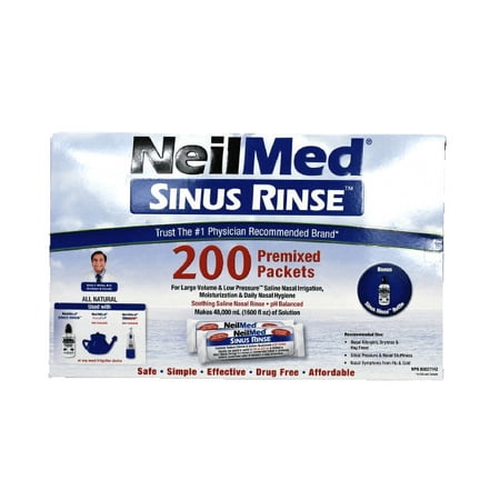 NeilMed Sinus Rinse Kit, 200 Premixed Packets + Bonus Bottle