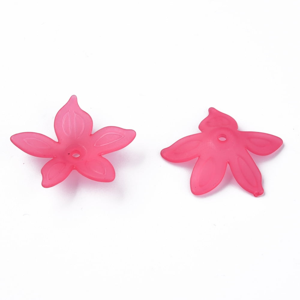 Transparent Acrylic Beads Frosted Flower Cerise 26x27x6mm Hole: 1.8mm 980pcs/500g