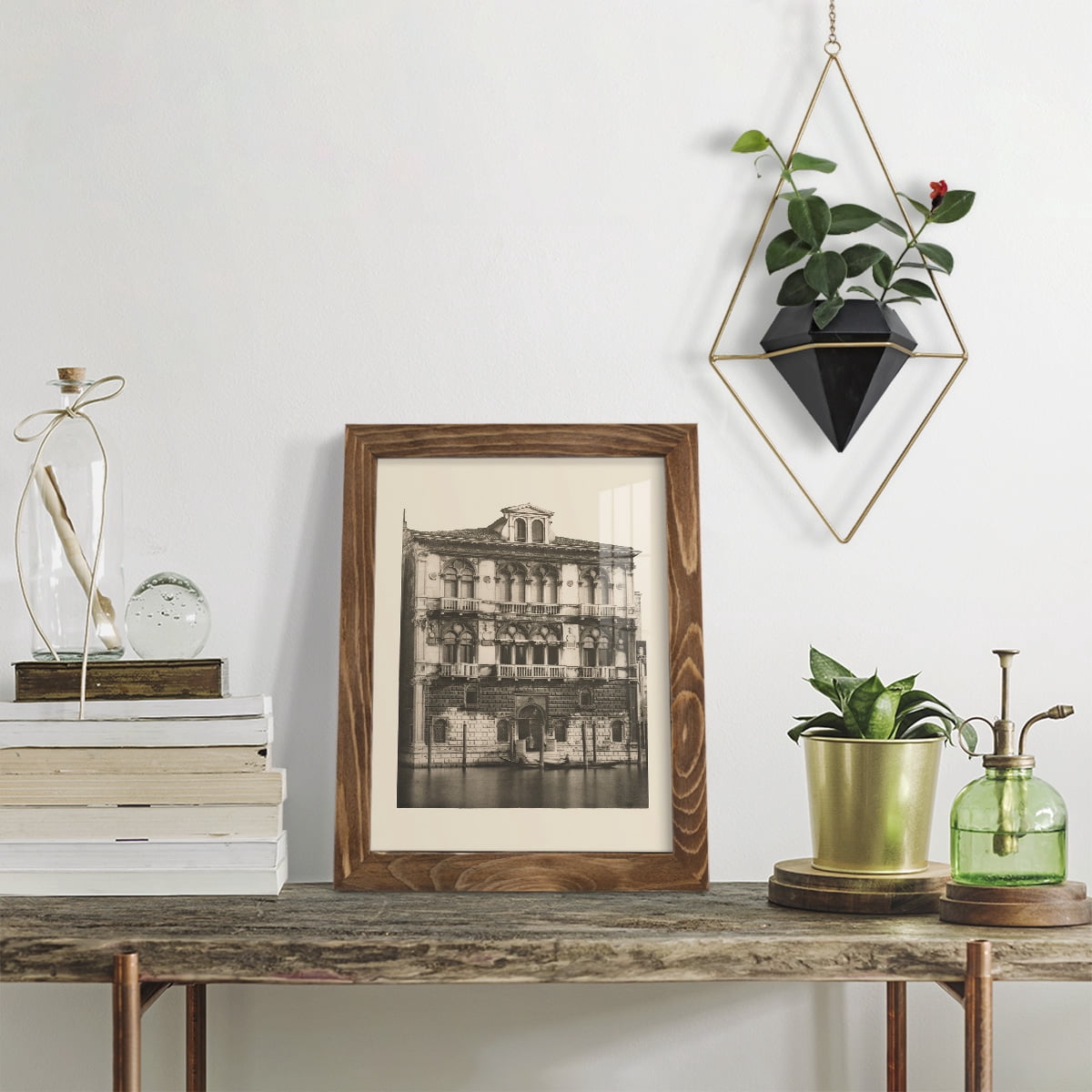 Vintage Views of Venice II - Framed Print w/glass - Walnut