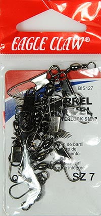 Eagle Claw Fishing, BIS127 Barrel Swivel with Interlock Snap, Size 7
