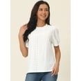 thumbnail image 2 of Unique Bargains Women's Puff Sleeve Eyelet Tops Back Dressy Ruffle Neck Blouses L White, 2 of 6
