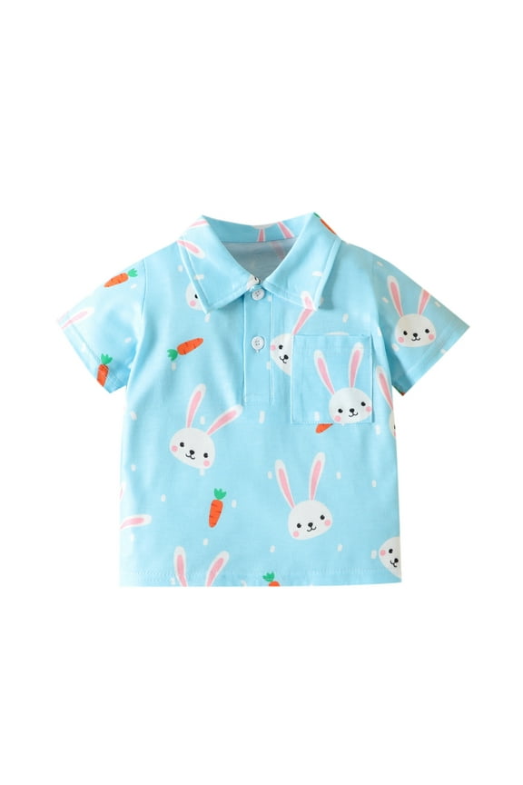 Easter Toddler Baby Boys Polo Shirts Cartoon Bunny Graphic Short Sleeve Buttons T-Shirt for Boys Crew Neck Lightweight Loose Fit Kids Spring Summer Tops