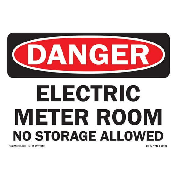 SignMission OS-CL-D-57-L-19985 OSHA Danger Sign - Electric Meter Room No Storage Allowed