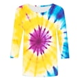 thumbnail image 4 of VBTAPA Women's 3/4 Length Sleeve Crewneck Tops Multicolor Tie Dye Graphic T-Shirt Casual Summer Blouse Tees Fashion Streetwear Limited Time Sales Multicolor M, 4 of 5