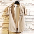 thumbnail image 3 of Men's Hawaiian Shirt Summer Stretch Lapel Neck Solid Color Blouse Beach Shirts 2026 Plus Size Hawaiian Vacation Shirts Work Shirts for Men, 3 of 3