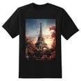 thumbnail image 2 of Plus Size Shirt for Women Black Tops for Women Short Sleeves Shirt for Women Eiffel Tower With Flowers2 T Shirt Crewneck Shirt for Women XS, 2 of 5