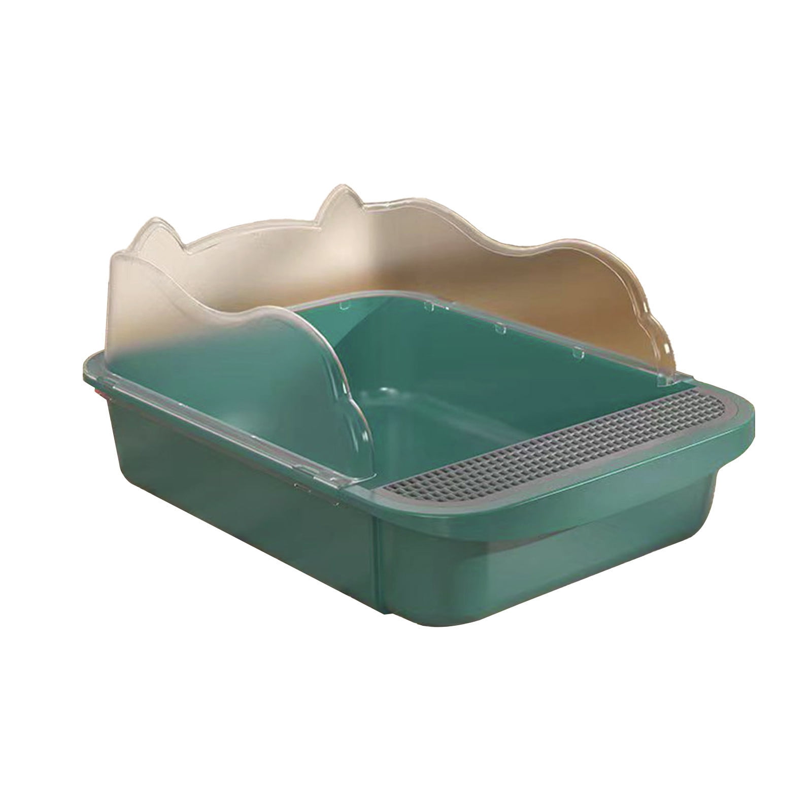 Semi Enclosed High Side Cat Litter Box with Splash Guard, Includes Litter Scoop and Hook, Large Plastic Tray for Indoor Cats, Leak Proof Design Easy to Clean