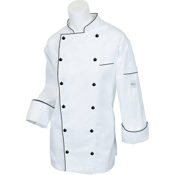 Mercer Renaissance Cutlery Women's Chef Coat (Trad. Neck) | White w/ Black Piping, 3XL