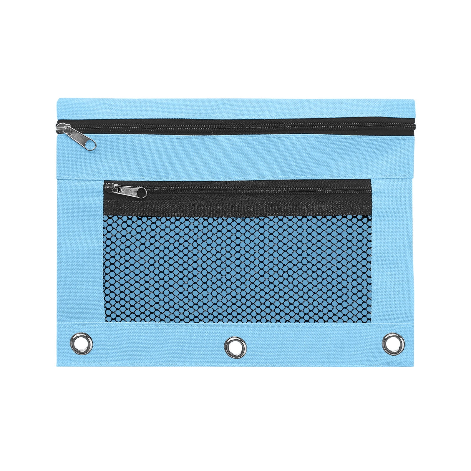 Kbndieu 12pcs Oxford Cloth Pencil Pouch 3 Ring, Mesh Pencil Case with Zipper, Simple Sturdy Multifunctional Pencil Bag (Mixed Color)