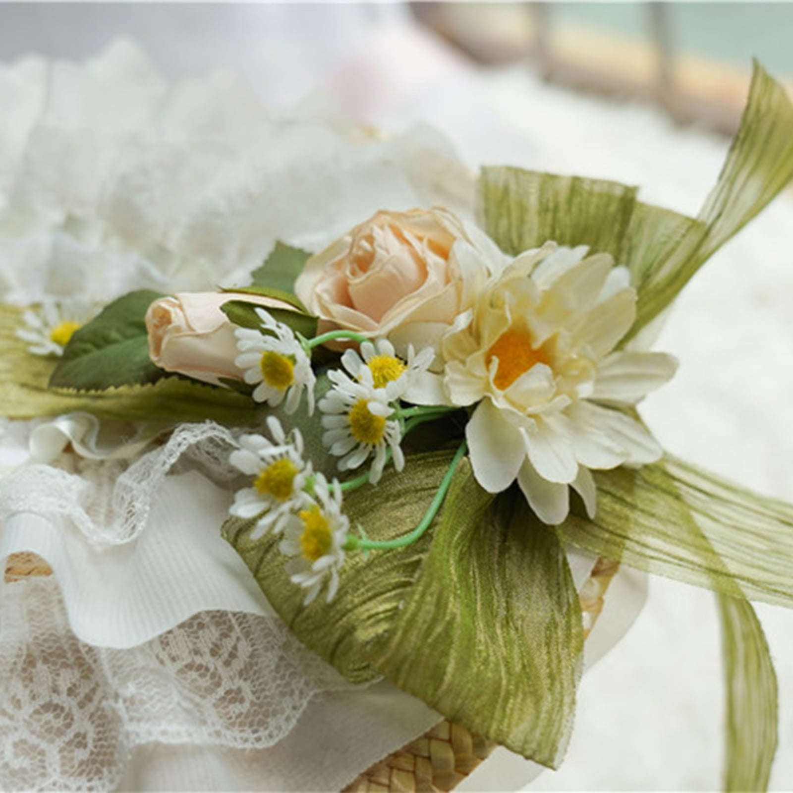 Yoetaun Teas Party SunHat Lace Fascinators For Women Lolit Straw Hat Victorian Bonnet Victorian Headdress Floral Straw Hat Light Purple