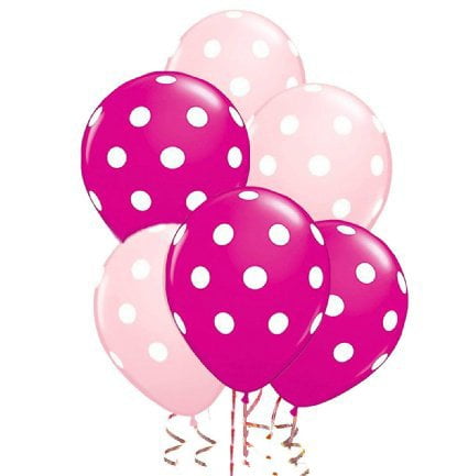 Polka Dot Balloons 11in Premium Pale Pink and Berry Hot Pink with All ...