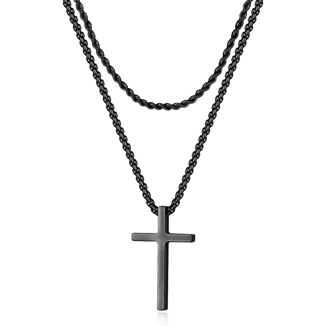 IEFSHINY Layered Cross Necklace for Men Stainless Steel Cross Necklace