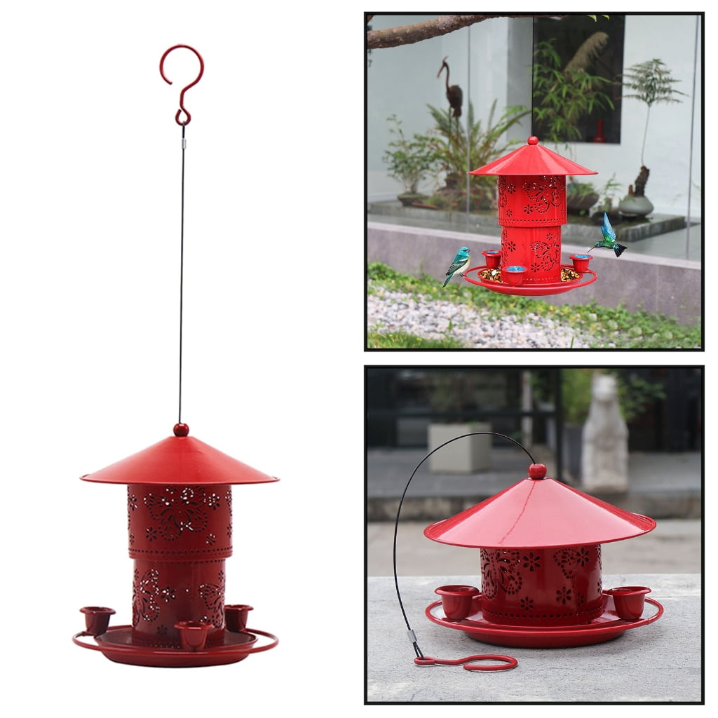 BQBQERT Outdoor Bird Feeder Red Hummingbird Feeders with 3 Water Cups Easy Garden Yard Red Lantern-shape Ornaments
