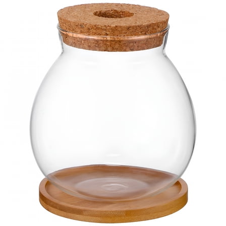 ACDANC Desktop Fish Bowl Hydroponic Terrarium Glass Small Fish Tank with Bamboo Cushion