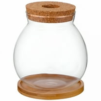 ACDANC Desktop Fish Bowl Hydroponic Terrarium Glass Small Fish Tank with Bamboo Cushion