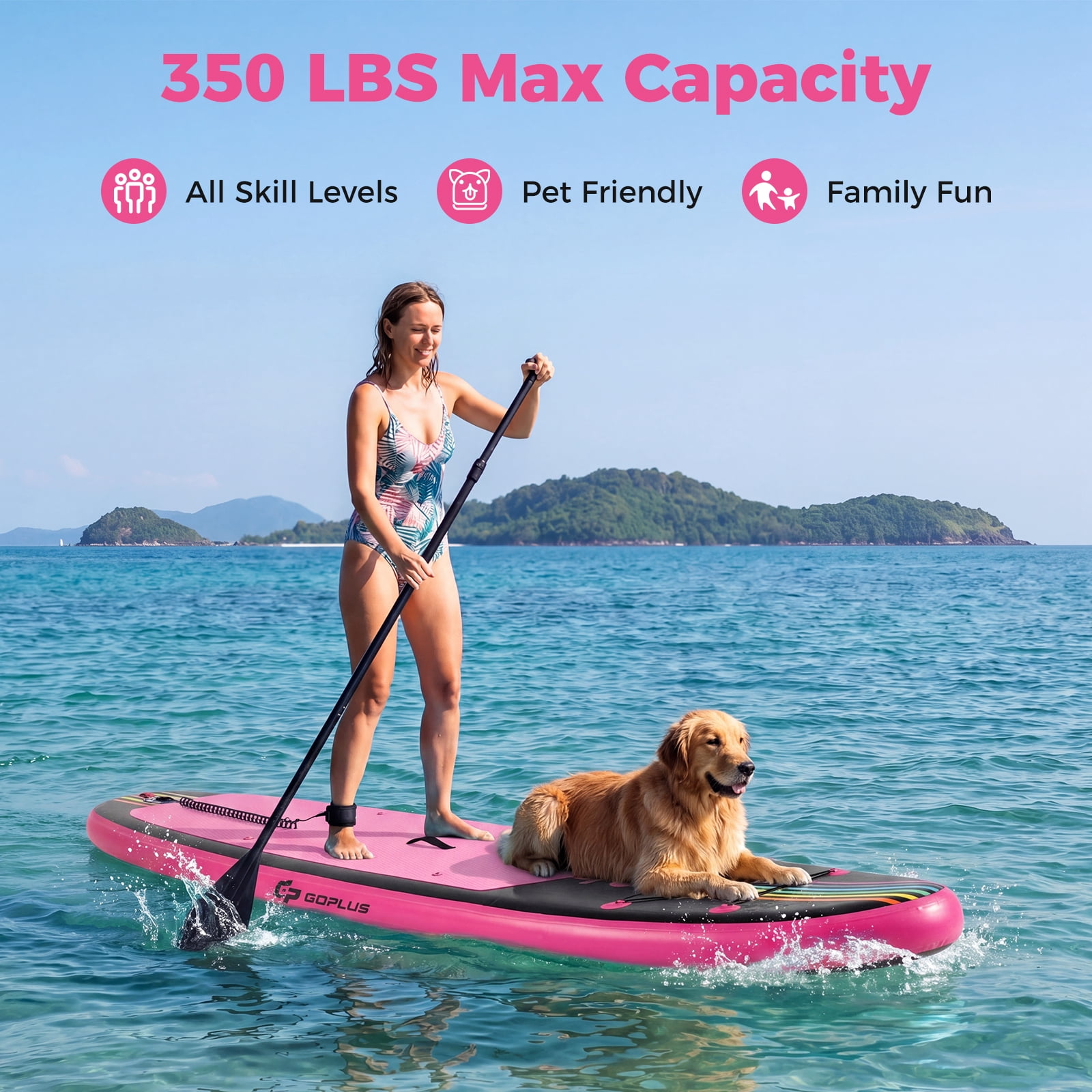 Costway 11’ Wide Inflatable Stand Up Paddle Board , Stable SUP for Adults and Youth Pink+Black