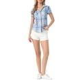 thumbnail image 2 of INSPIRE CHIC Women's Plaid Shirts Point Collar Button Down Blouses 2XL Light Blue 2, 2 of 6