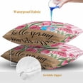 thumbnail image 4 of Throw Pillow Covers 16x16 Inch Set of 2, Hello Spring Waterproof Outdoor Pillow Covers, Pink Tulip Flowers Farmhouse Buffalo Plaid Wooden Decorative Cushion Pillowcases for Couch, Sofa, Bed, Patio, 4 of 9