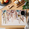 thumbnail image 2 of Orange Eucalyptus Leaves Placemats Set of 4, Botanical Fall Rustic Beige Placemats for Dining Table, Place Mats for Kitchen Tabletop, Waterproof Wipeable Dining Table Mats Set, 2 of 9